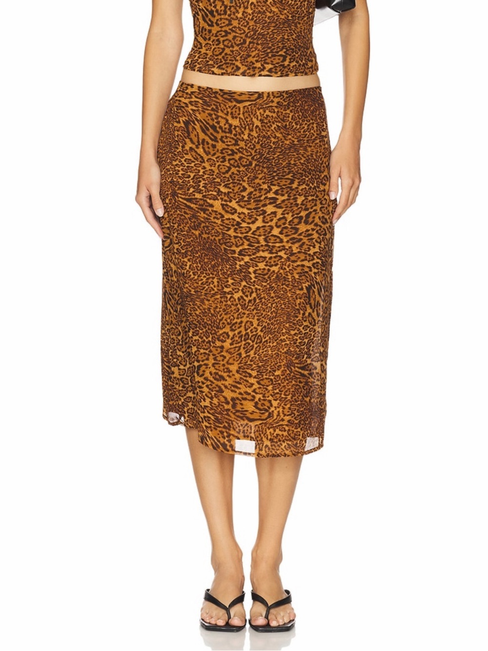 Superdown Revolve Duchis Leopard Cheetah Animal Print Midi Slip Skirt Small NWT